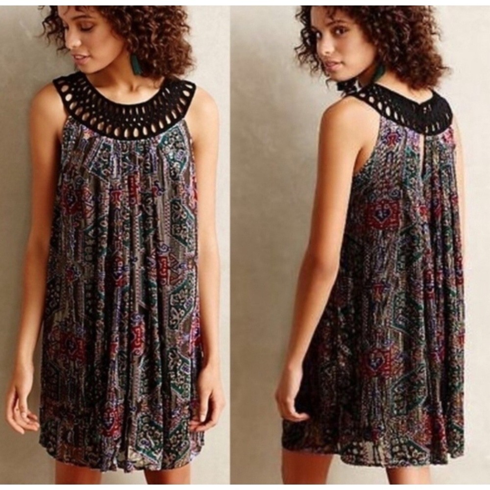 Anthropologie Moulinette Soeurs Linnea Velvet Swing Dress Crochet Metallic S